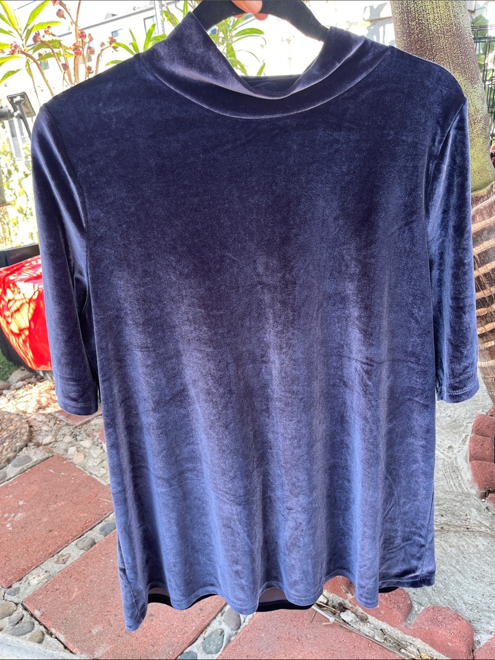 LOFT Navy Blue Velvet Mock Turtleneck Top - 3/4 Sleeve Stretch